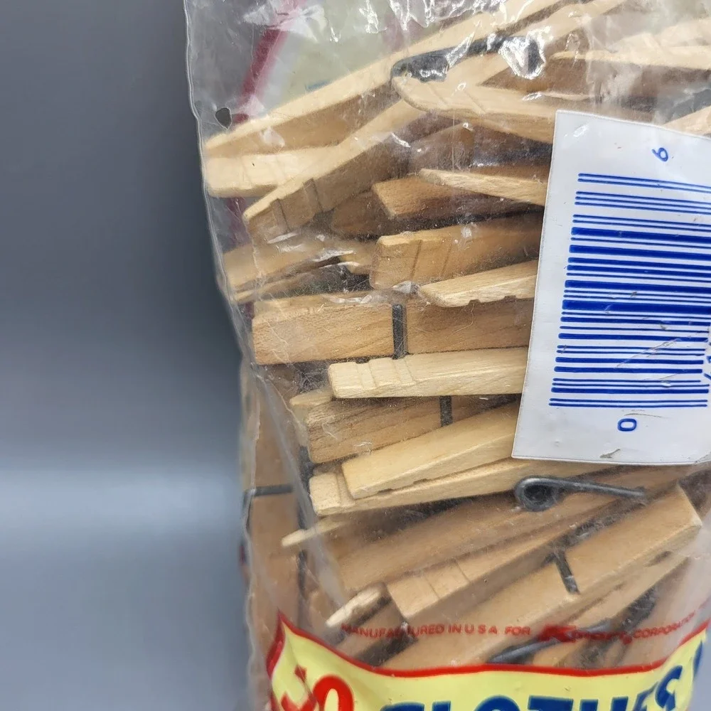Kmart Spring Clothespins 50 Pack Vintage Wooden Made in USA Tan